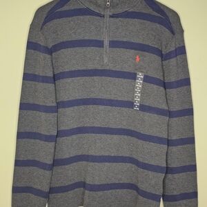 Polo Ralph Lauren Gray and Blue Zip-Up Sweater